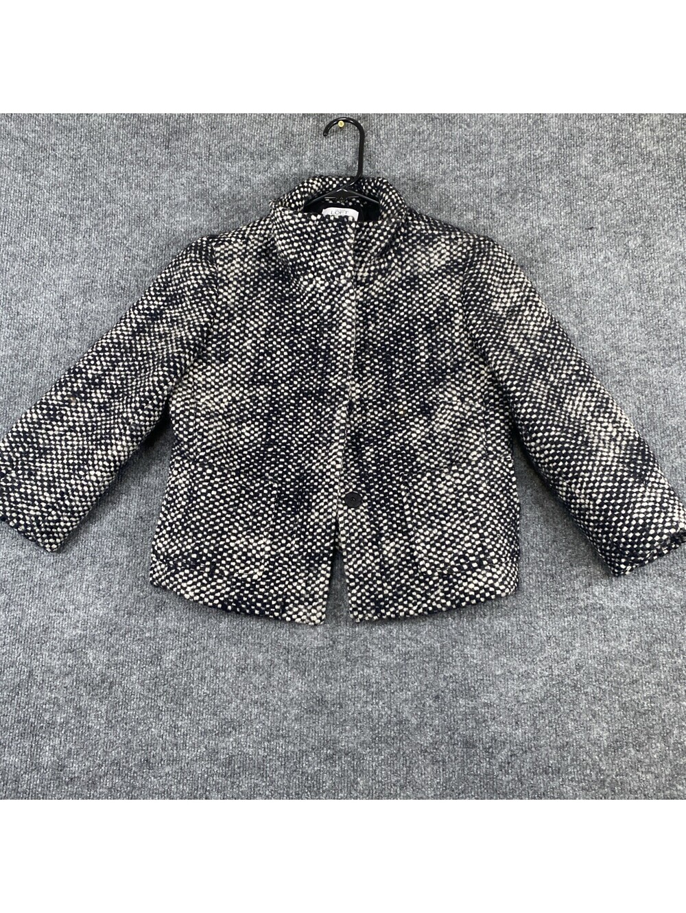 Ann Taylor Black White Wool Blend Lined Tweed Jacket SZ S-P Bohemian Chic AD